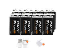 Bateria recarregável Palo 9V, capacidade de 1200mAh, carregamento via micro USB, 12 peças OEM