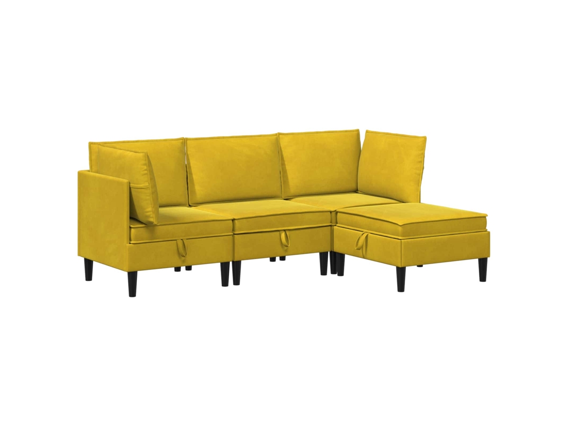 Conjunto 4 Conjunto De Sala De Estar Vidaxl Amarelo Veludo (210 X 140 X 82 Cm)
