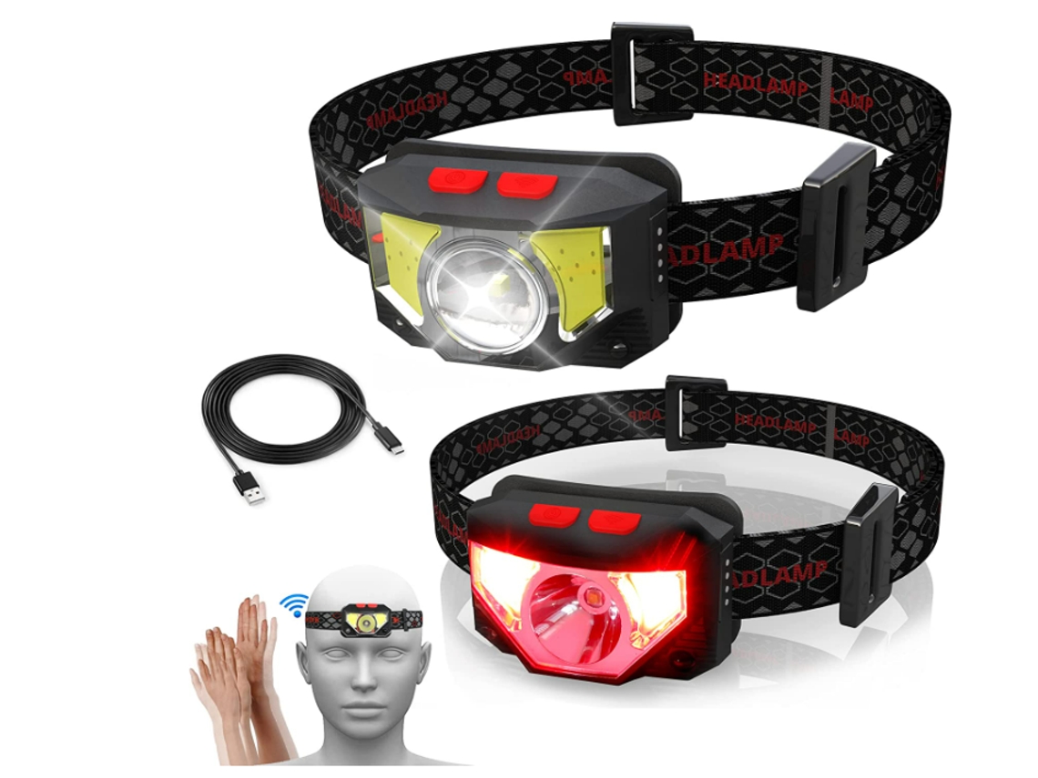 Farol Recarregável Farol À Prova D'Água de 1500Mah 6 Modos para Caminhadas Camping Pesca Leitura Noturna Pacote 2 Preto YIZHOOD