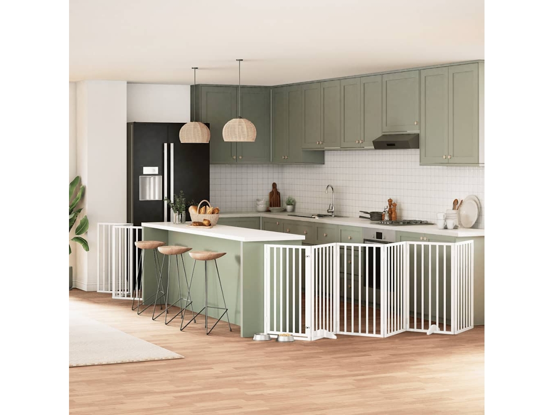 Vidaxl Portão P/ Cães Com Porta Dobrável 12 Painéis 600cm Álamo Branco