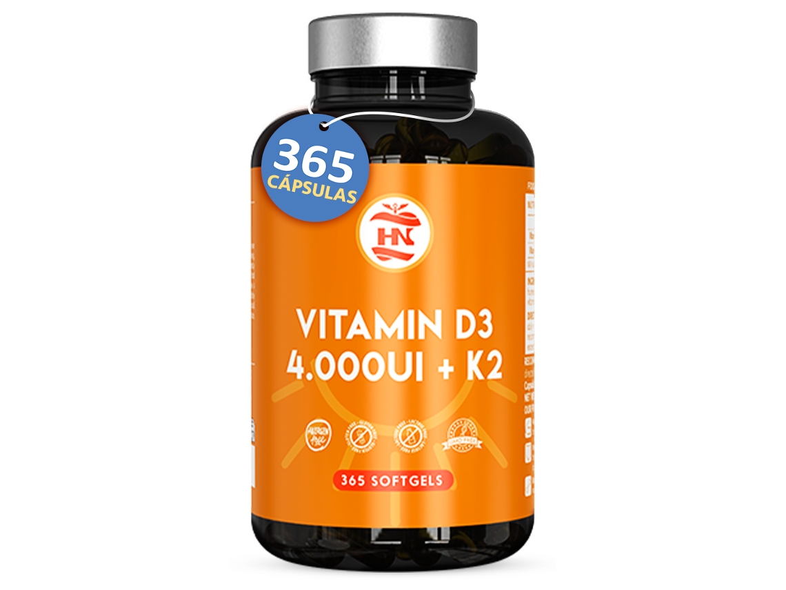 Vitamina D 365 Cápsulas De Vitamina D3 K2 Vitamina D Altamente Concentrada. Favorece Função Imunológica E Óssea 365 Cápsulas Hn (4000 Ui)