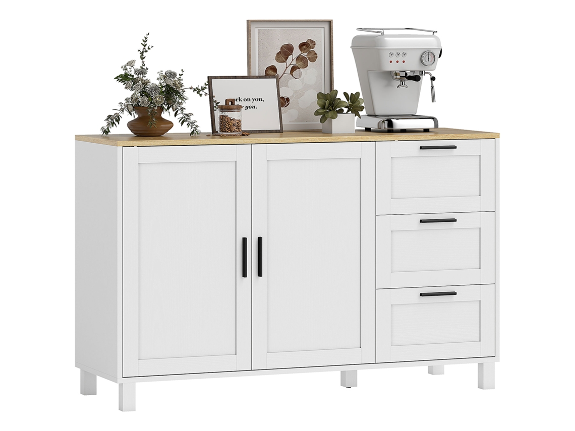 Aparador Moderno Sala Estar 2 Portas 3 Gavetas Prateleira Ajustável Entrada Sala Jantar 120x38x76cm Branco Estilo
