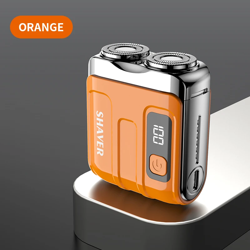 Mini Barbeador Elétrico de Viagem, Cabeça Magnética Dupla Flutuante Masculina, Barbeador de Barba Portátil MDUG (laranja)