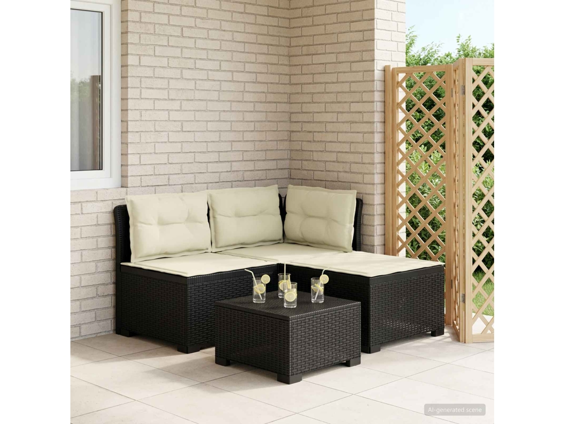 Vidaxl Sofá De Jardim 3 Lugares Com Almofadas Visual Rattan Pp