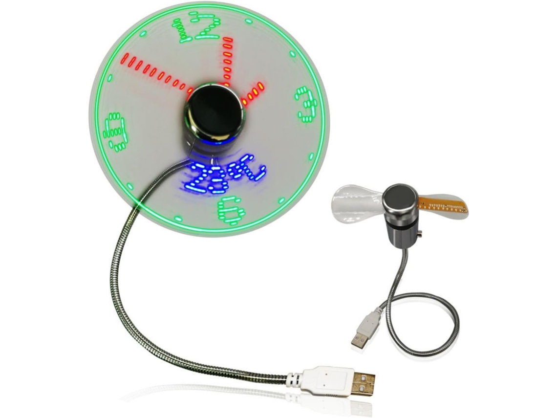 Ventilador Usb Com Led, Visor De Tempo E Temperatura, Pequeno, Com Alça Flexível Para O Pescoço.