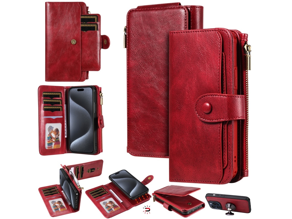 Capa Para Iphone 15 Pro Pele Sintética Magnética Vermelho