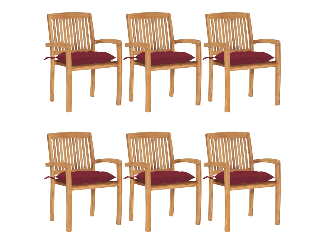 Vidaxl Cadeiras De Jardim Empiháveis C/ Almofadões 6 Pcs Teca Maciça