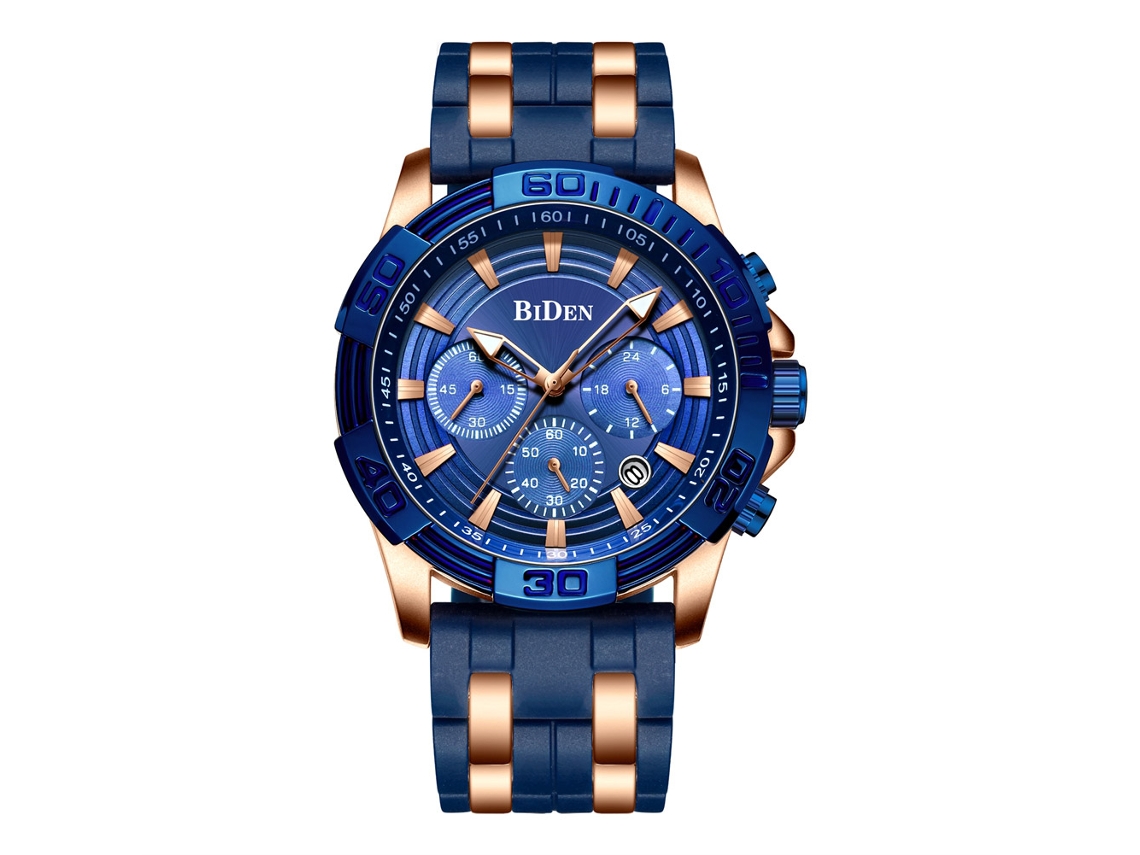 Relógio de Pulso Masculino Business Biden À Prova D'água Silicone Azul