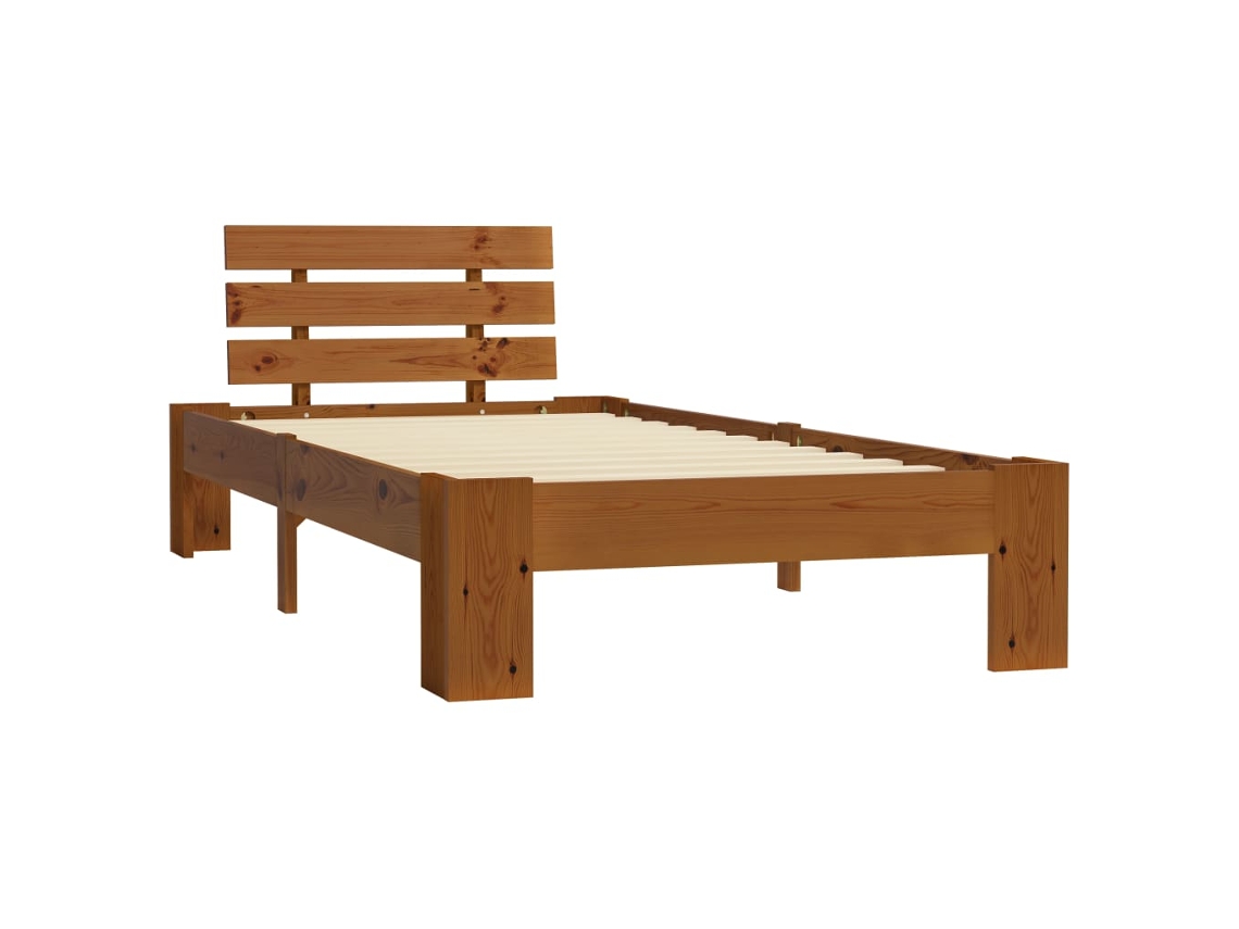 Cama De Solteiro | Cama De Adulto | Estrutura De Cama 100x200 Cm Pinho Maciço Castanho Mel Wsd479844