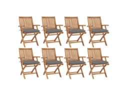 Cadeiras Dobráveis Jardim C/ Almofadões 8 Pcs Teca Maciça Dkd Home Decor