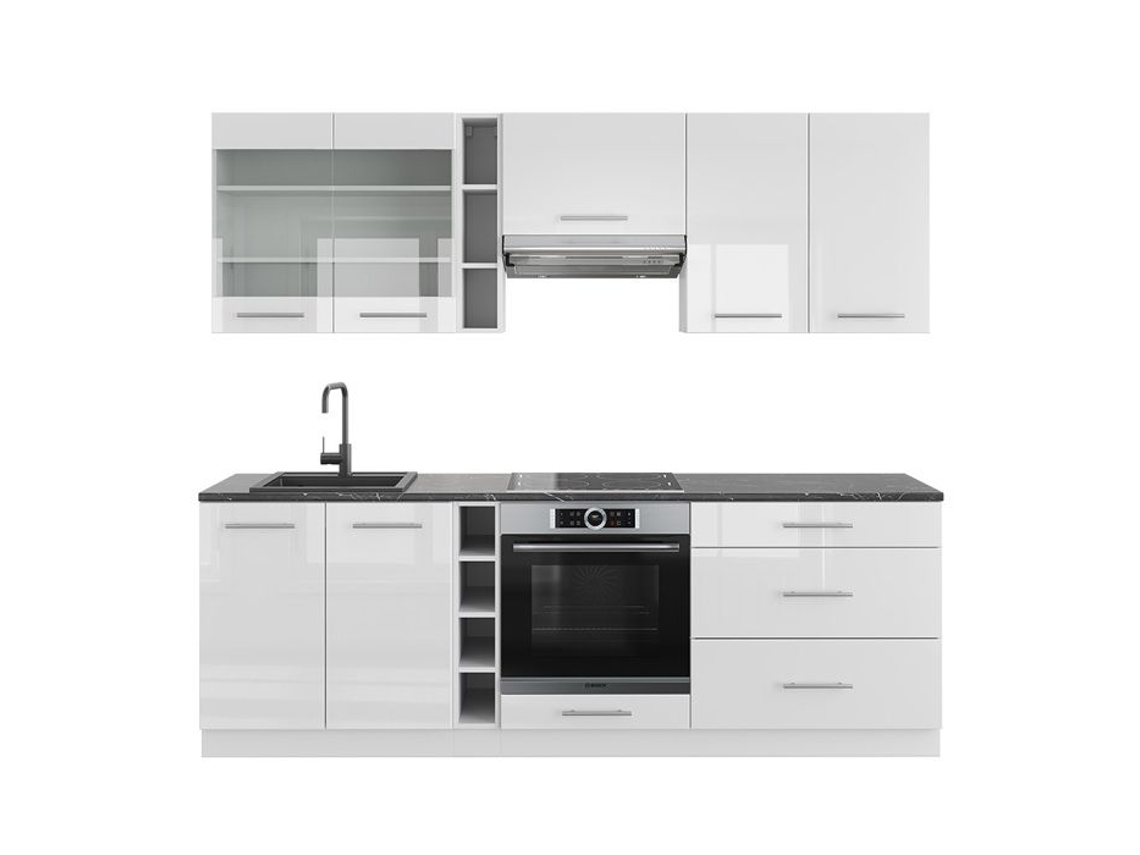 Cozinha Fame-Line, 235 cm sem bancada, branco brilhante/branco VICCO