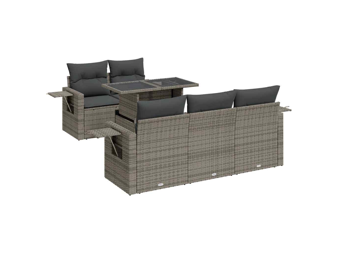 Conjunto de 6 Sofás de Jardim com Almofadões Vime Cinzento MAISON EXCLUSIVE (80x200 cm)
