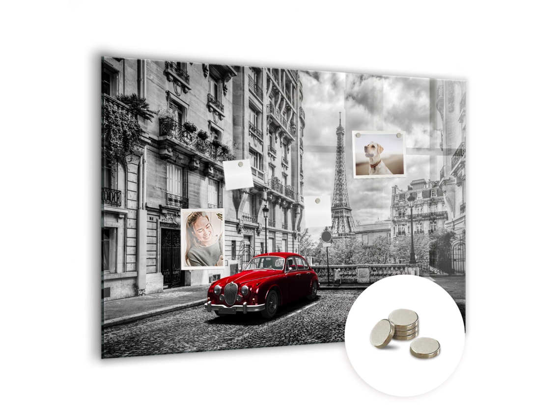 Quadro De Vidro Magnético Cidade Com Carros Antigos Para A Sala De Estar Espelharte (100x70 Cm)