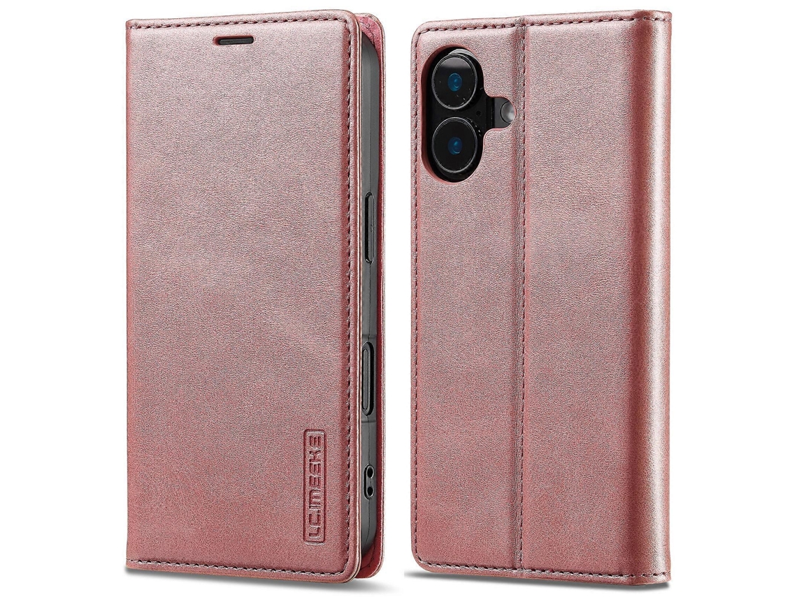 Compre Lc.imeeke Para Iphone 16 Capa Tipo Carteira Em Couro E Microfibra, Capa Em Ouro Rosa