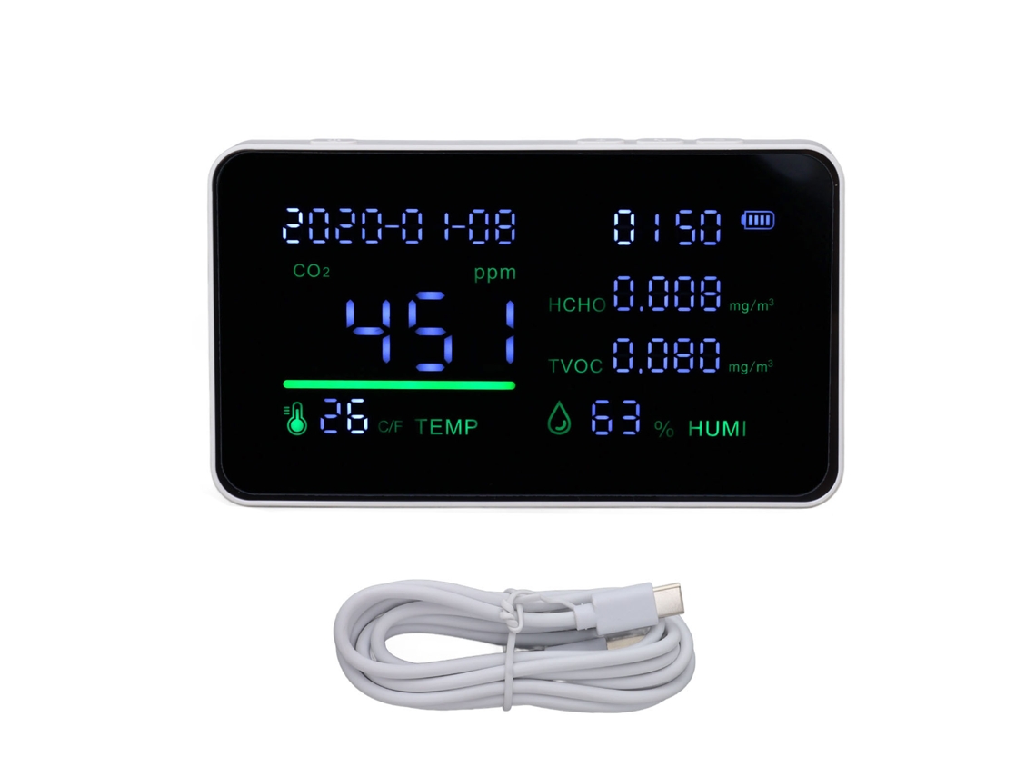 Laxiscreed Detector De Co2 E Tvoc Com Monitor De Temperatura E Humidade Do Ar