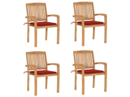 Vidaxl Cadeiras De Jardim Empiháveis C/ Almofadões 4 Pcs Teca Maciça