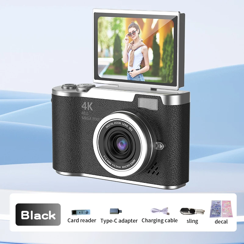 (preta) Câmera Digital 4k De 48mp, Recarregável, Com Tela De 2,4 Polegadas, Ideal Para Iniciantes.