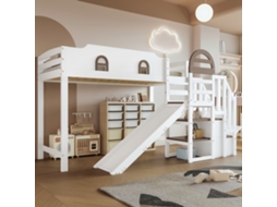 Cama De Berço 90x200cm Com Janela Rampa Escadas Armários Branco+marrom