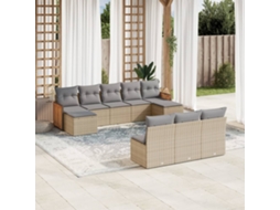 Vidaxl 10 Pcs Conjunto De Sofás P/ Jardim Com Almofadões Vime Pe Bege