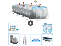 Piscina INTEX Oval Prism Frame 610 X 305 X 122 Cm Cinza Incluindo Bomba Escada Lençol Cobertura Pacote de Manutenção Filtros