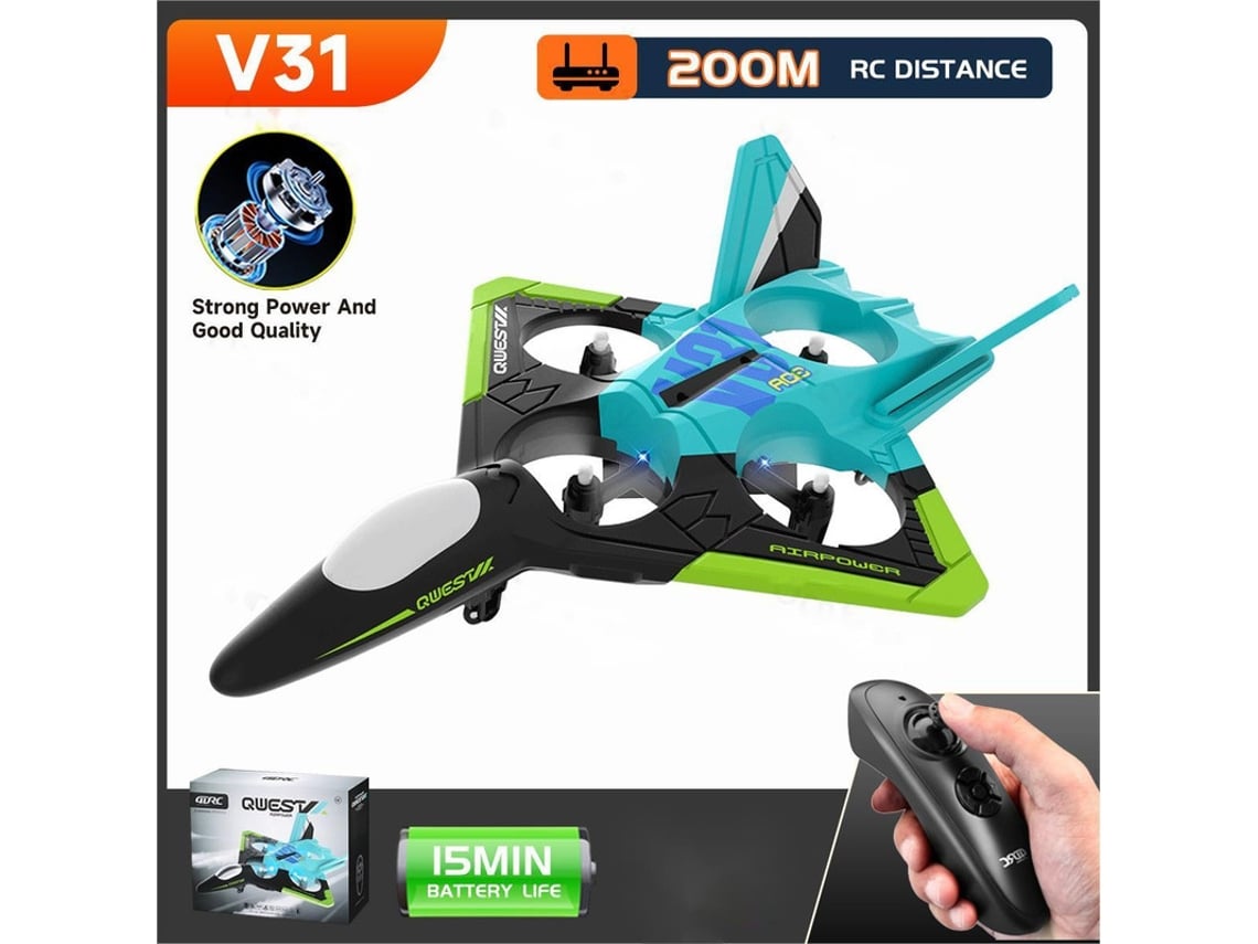 Avião Planador De Espuma V31, Drone Bestvite De Controle Remoto (duração Da Bateria 15 Min 3 Baterias Verde)