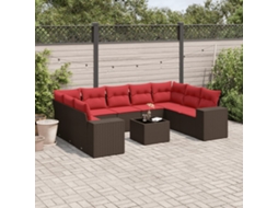 Vidaxl Conjunto De Sofá De Jardim Com 10 Peças E Almofadas Em Rattan Sintético Marrom