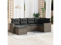 Vidaxl 6 Pcs Conjunto Sofás De Jardim Com Almofadões Vime Cinzento