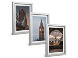 Galeria De Pinturas Muraisponte De Londres, Relógio Big Ben Moldura Prateada Fotos Para O Escritório Espelharte (3 Peças 20x30 Cm)