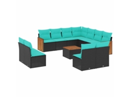 Conjunto de Sofá de Jardim, 12 Peças, Almofadas, Rattan Preto MAISON EXCLUSIVE