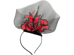 Conjunto De 3 Peças De Tiara Elegante Para Meninas Com Tule Preto E Vermelho - Acessório De Cabelo E Moda