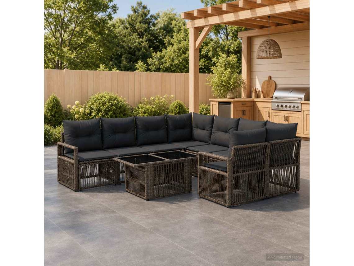 Vidaxl Conjunto De Sofá De Jardim 9 Unid. Cinza E Cinza Escuro Vime Pe
