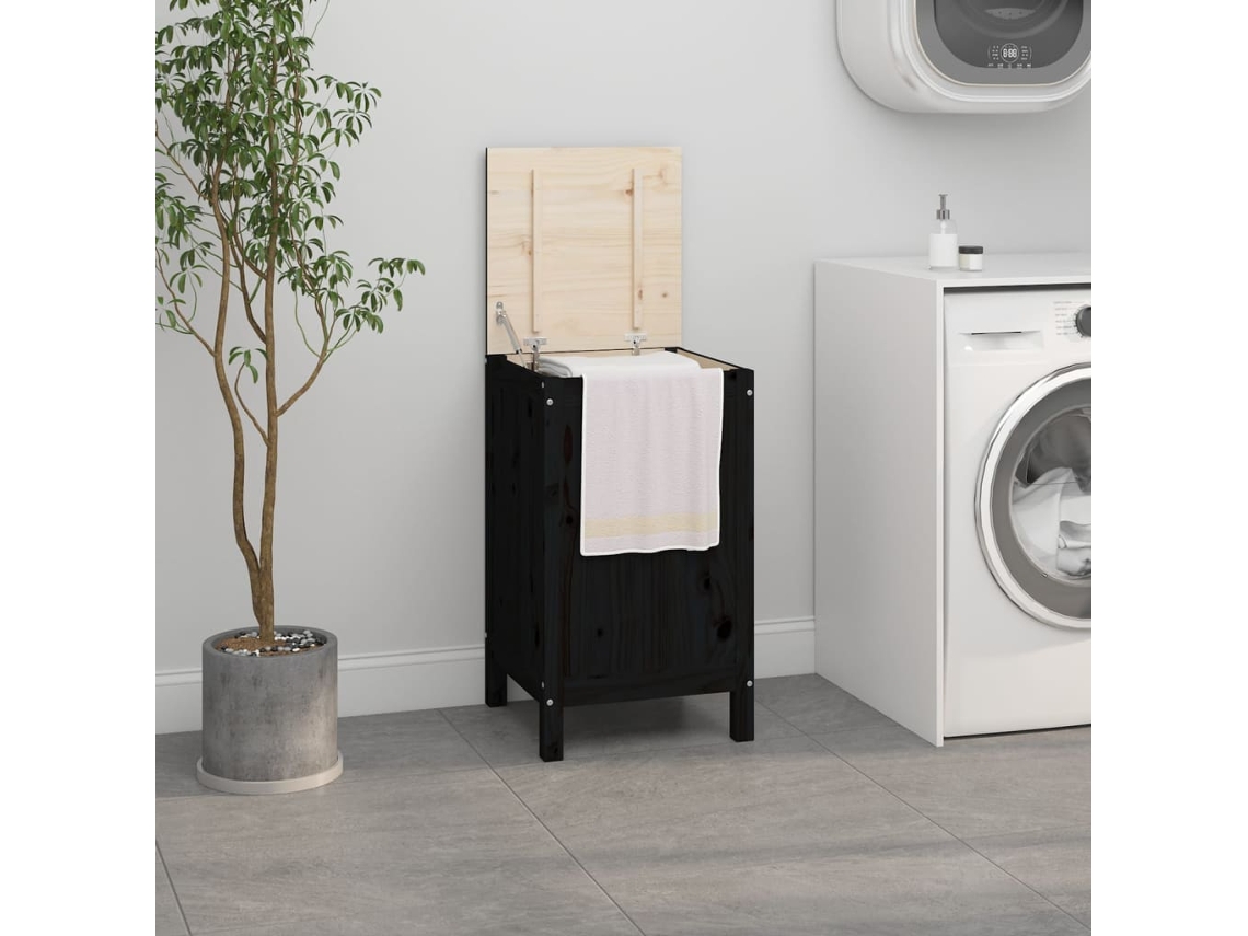 Vidaxl Caixa Para Roupa 44x44x76 Cm Madeira De Pinho Maciça Preto