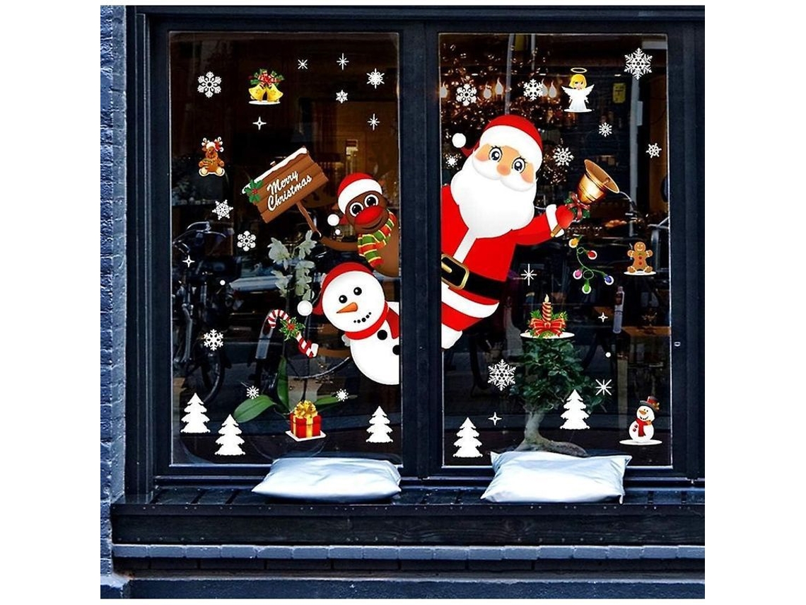 Adesivos De Janela De Natal Com Papai Noel, Rena E Flocos De Neve Decorativos Reutilizáveis Para Natal E Inverno
