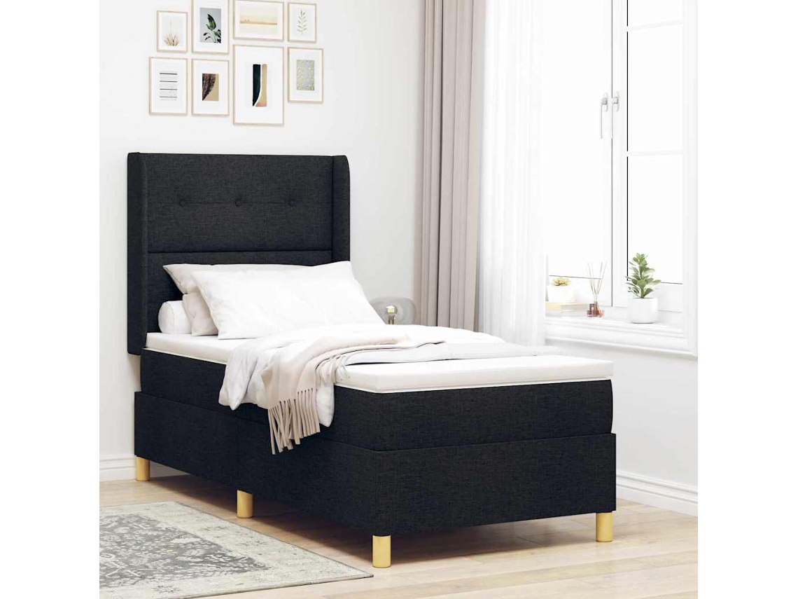Vidaxl Cama Box com Cabeceira Preto 90 X 200 Cm Tecido