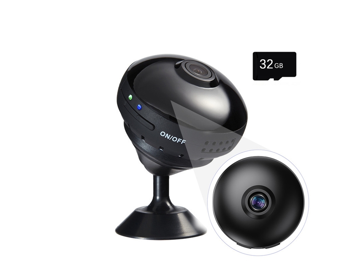 Câmera Panorâmica, Com Cartão De Memória De 32 Gb, Grande Angular De 170°, Compatível Com Android/iphone, Preta