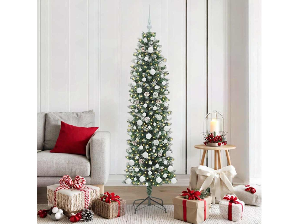 Vidaxl Árvore Slim De Natal Artificial Verde E Branco 180 Cm