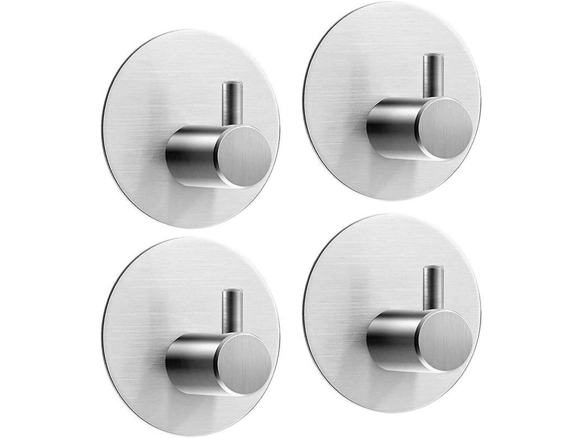 Fasst 4 Ganchos de Acero Inoxidable Redondos Con Cinta Autoadhesiva Sin Taladrar Resistente Al Agua para Hogar Cocina Baño CUIDADOS