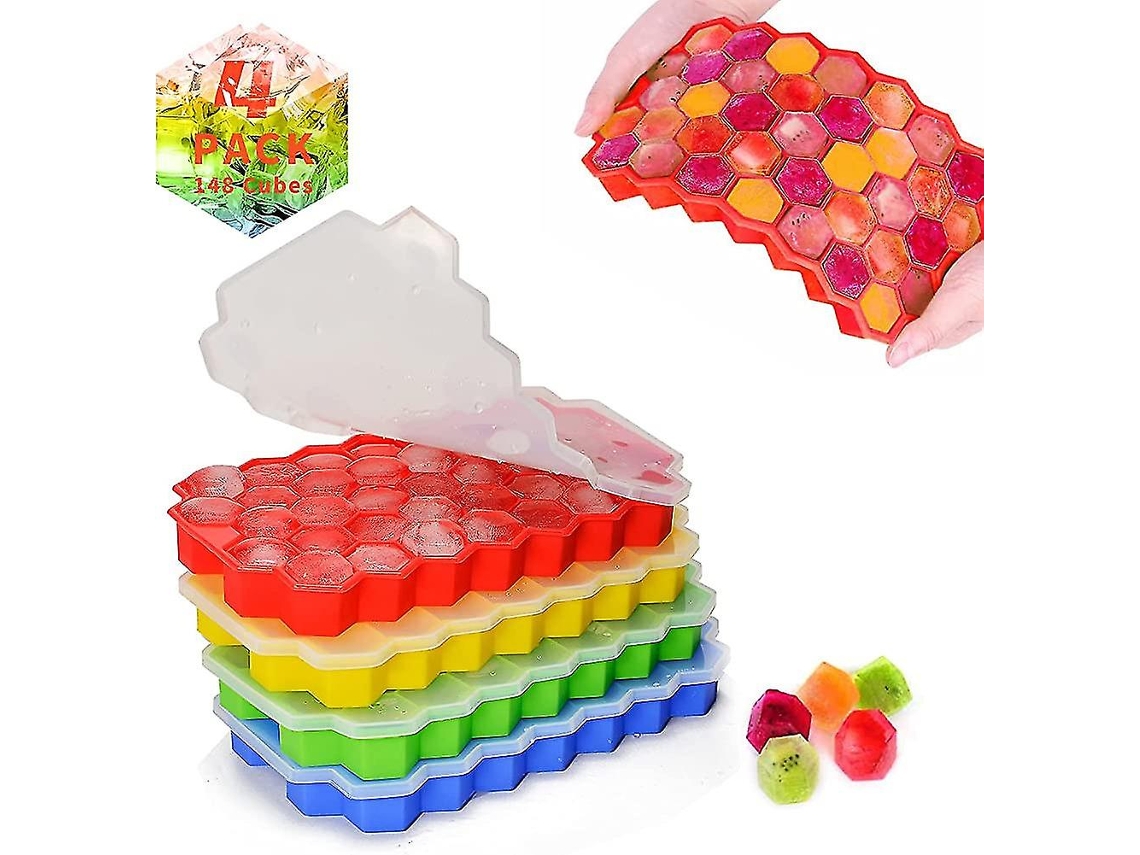4 Formas de Silicone para Alimentos com Tampa, 148 Cubos, Fácil Desenformar, Inodoras, em Silicone Cinza