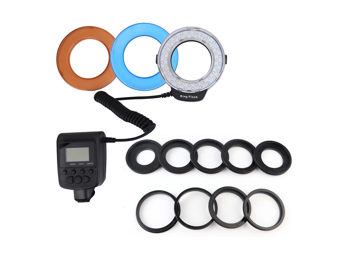 Lanterna circular de LED portátil 2026 com bateria, filtros de cor e adaptador para fotografia, acessório para câmera DSLR.