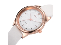 Relógio de Pulso Feminino Simples de Quartzo com Pulseira de Couro Pu Moda Branco