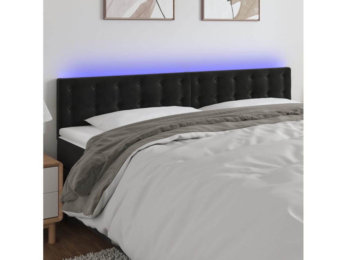 Cabecero de terciopelo con luces LED 200x5x78/88 cm Negro