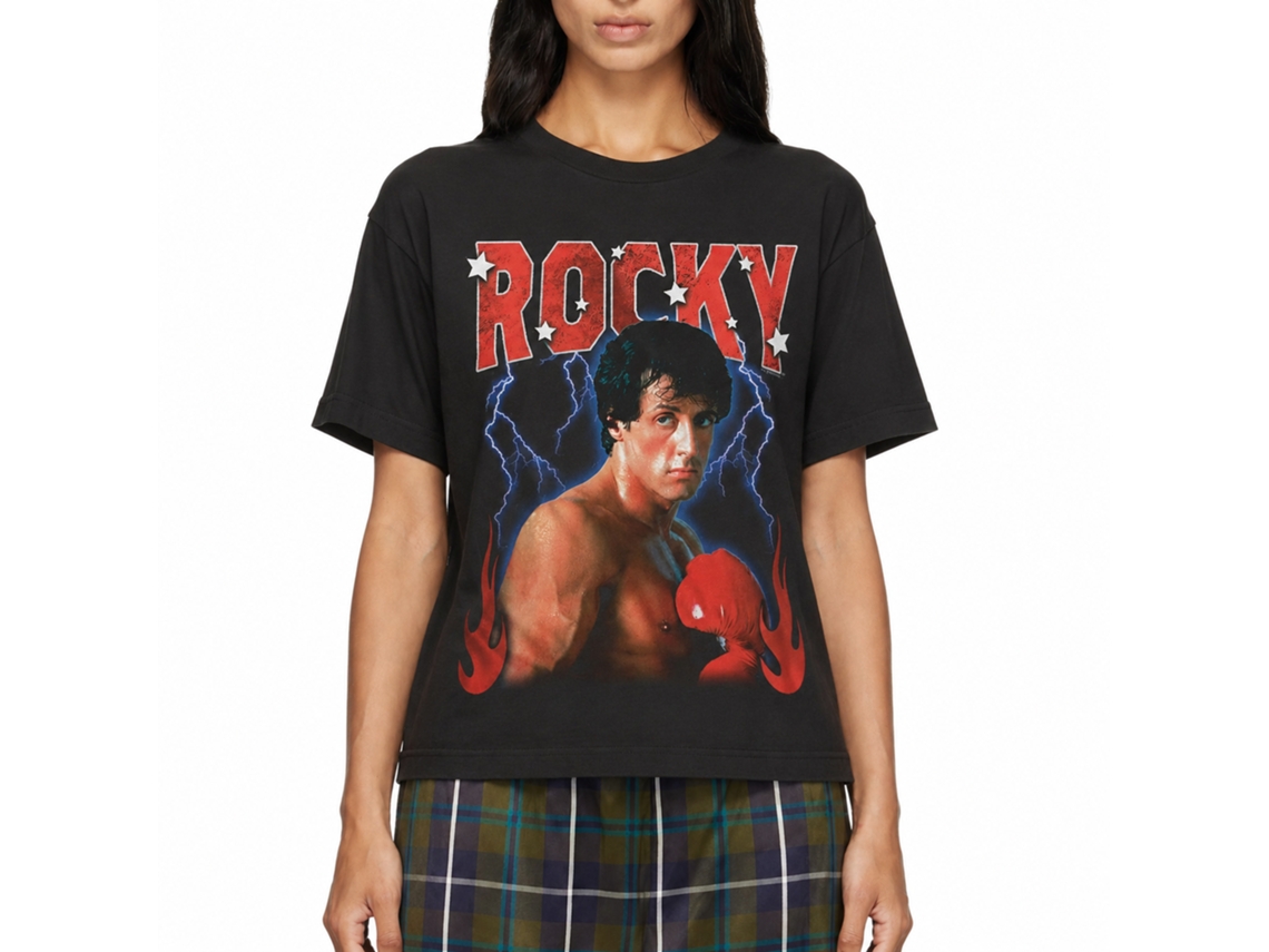 Rockinstone Rocky Movie Lightning Flames Black Adult T-shirt Size:xxxl