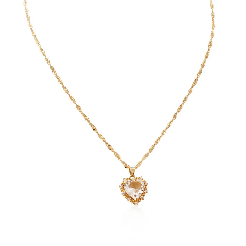 Colar com Pingente de Zircônia em Formato de Coração Banhado a Ouro , Gargantilha Feminina com Corrente de Aço Inoxidável. MDUG (branco)