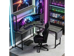 Mesa Gamer Em Formato L Com Luzes Led, Tomada Elétrica Integrada E Suporte Para Cpu, Cinza