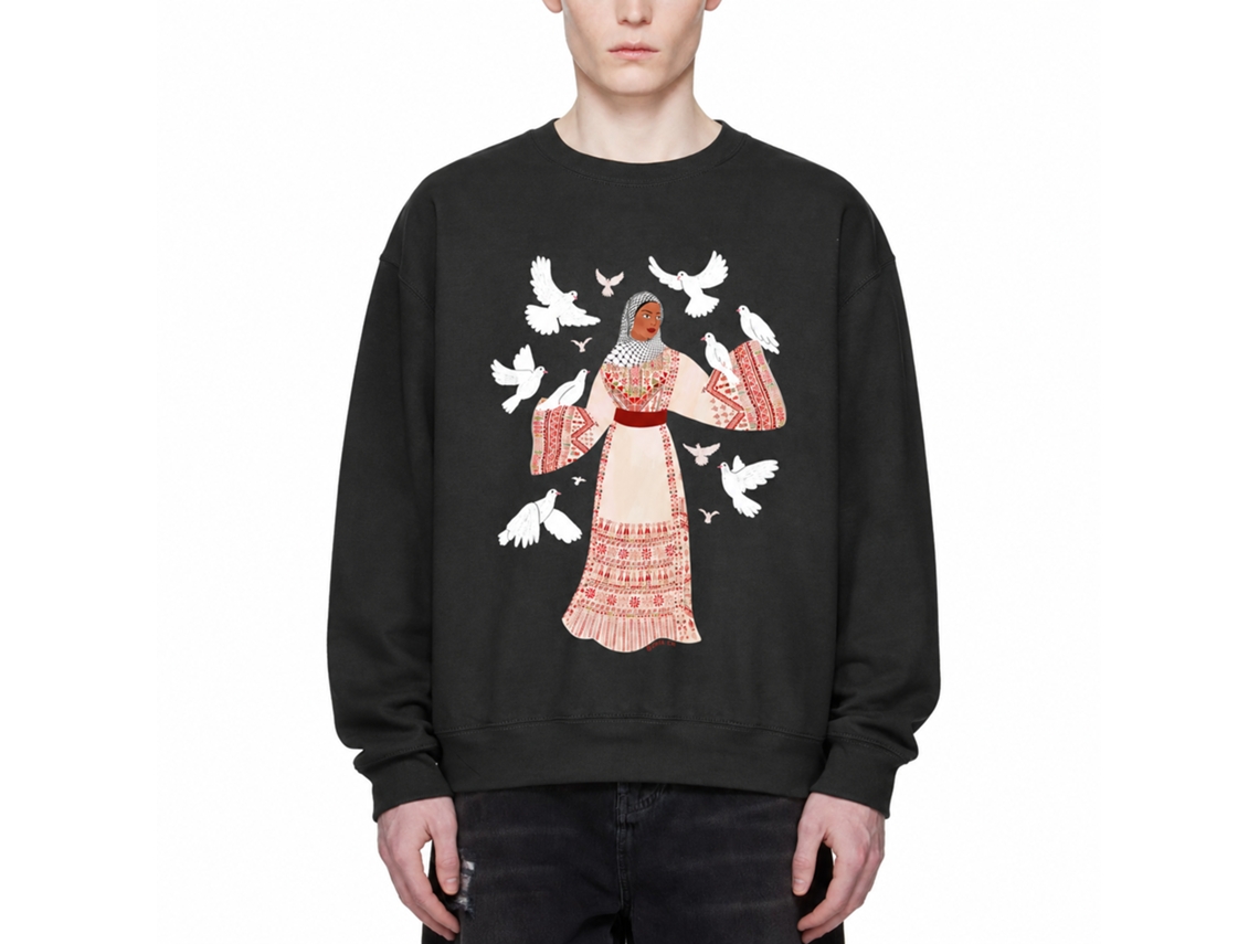 Rockinstone Palestine Thobe White Doves Sweatshirt Unique Designer Style