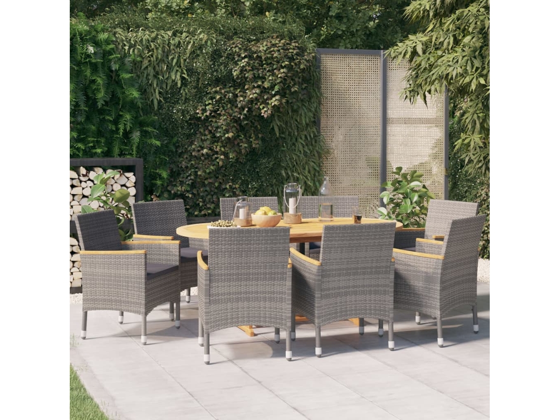 Vidaxl 9 Pcs Conjunto De Jantar Para Jardim Com Almofadões Cinzento