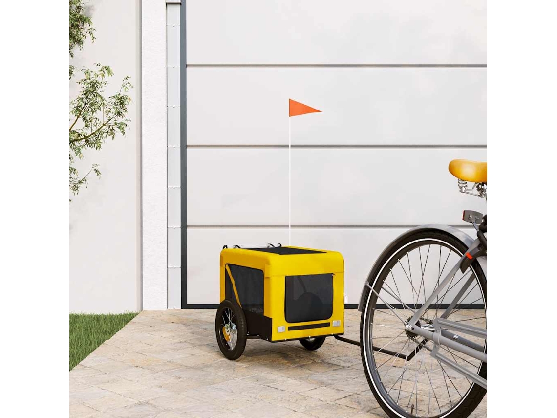 Vidaxl Reboque Bicicleta P/ Animais Tecido Oxford/ferro Amarelo/preto