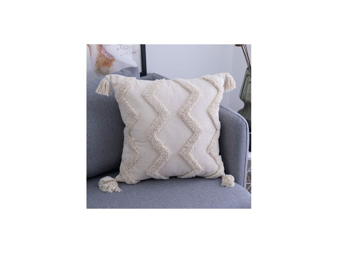 Capa De Almofada Moderna, Almofadas Decorativas, Capa De Almofada Estofada Simples Com Pompons De Malha, Decorativa Para Sofá E Cama, Bege, Algodão, 4