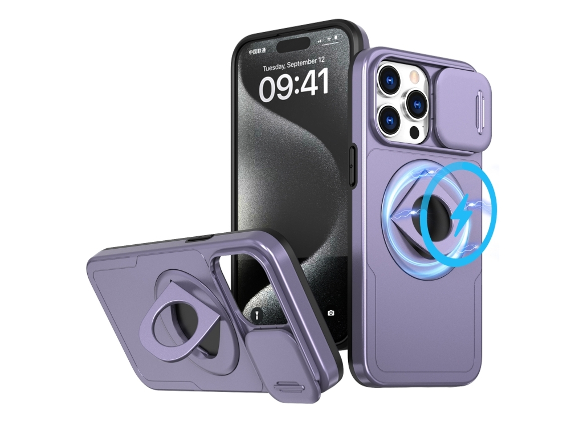 Capa Zruxe Compativel Com Iphone 15 Pro Max (camshield Magsafe - Ring Holder - Armor - Roxo)