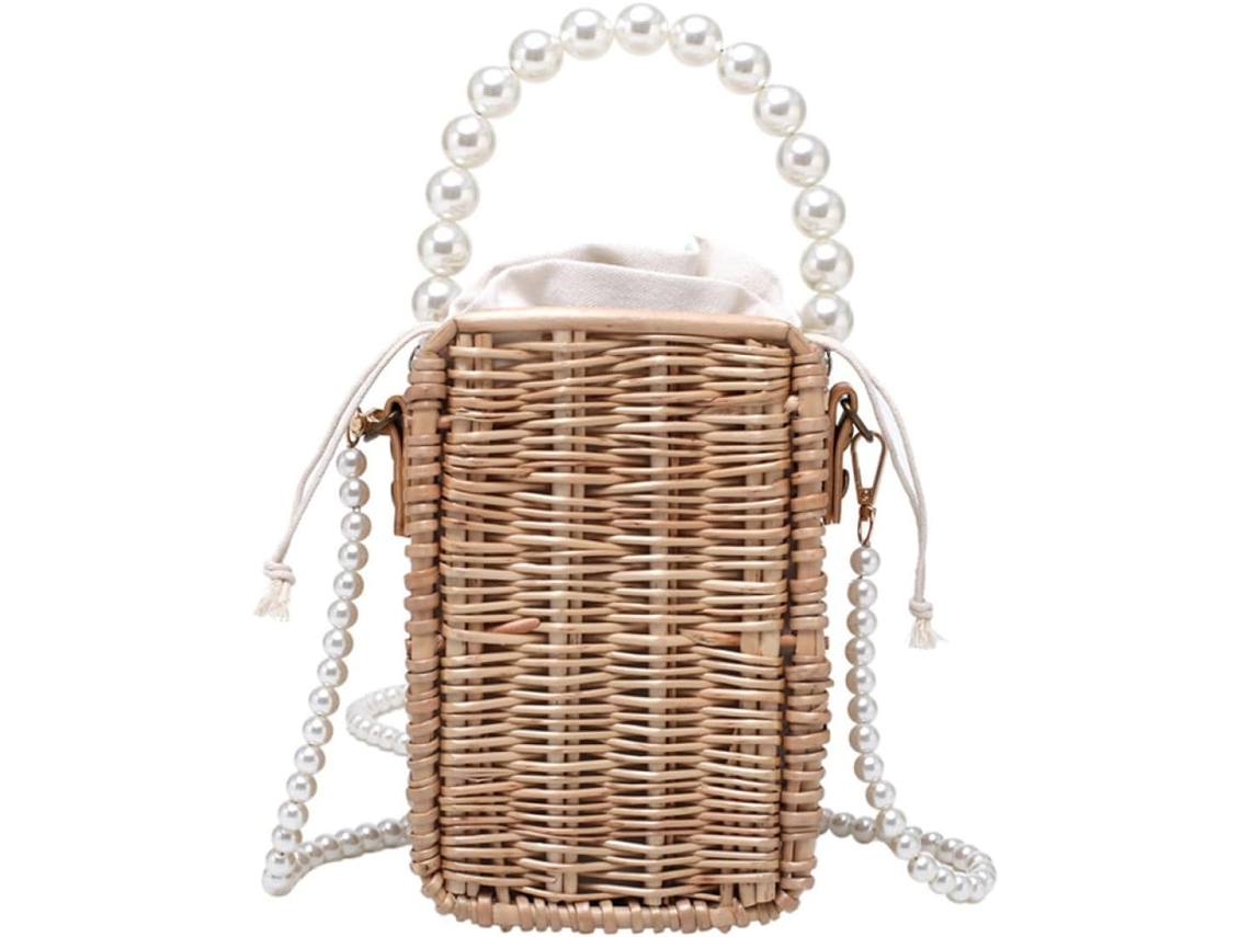 Bolsa De Ombro Feminina Trançada Com Miçangas, Bolsa De Mão Trançada Em Palha Natural